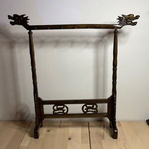 Wood Carving Calligraphy Brush Holder Rosewood Stand Shelf 12 Pins Chinese Brush